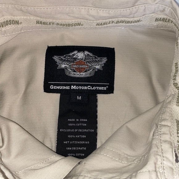Harley Davidson Motorcycle Khaki Embroidered Long Sleeve Button Down Men Shirt M - Picture 10 of 15